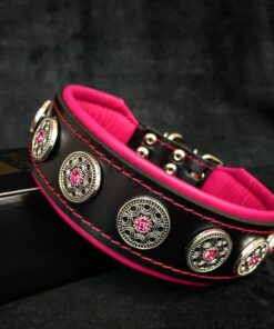 “Bijou” halsband zwart & roze