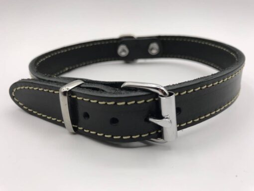 Hondenhalsband met riem en naam | Zwart