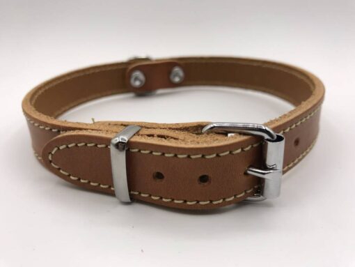 Hondenhalsband met riem en naam | Cognac