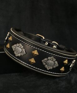 "Aztec" black dog collar