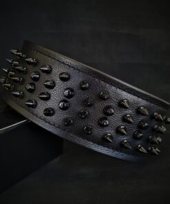 Black ''Crown'' soft leather dog collar