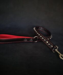 Black soft leather short spiked leash