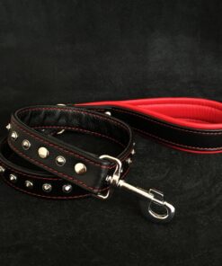 Black soft leather studded leash