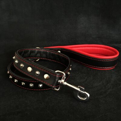Black soft leather studded leash