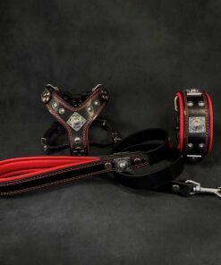 "EROS" Small to Medium dog SET - Harness - collar - lead Black&Red