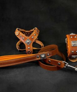 "EROS" Small to Medium dog SET - Harness - collar - lead. Brown