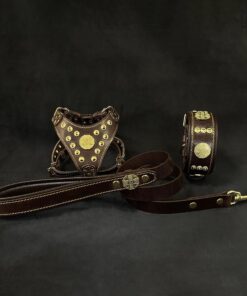 "Maximus Brown&Gold" Small dog SET - Harness - collar - lead