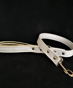White soft leather dog leash