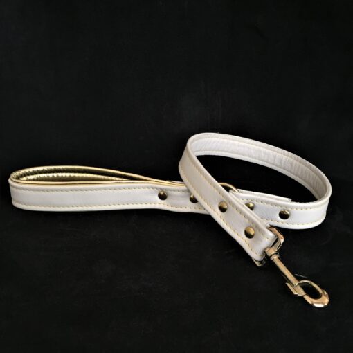 White soft leather dog leash