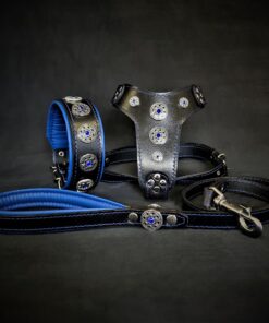 The ''Bijou'' SET -  Collar, Harness, Leash. Blue