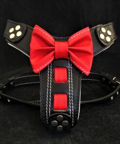 The "Bowtie" handmade leather harness black Small to Medium Size