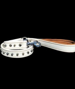 White soft leather studded leash