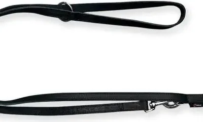 Verstelbare hondenriem - vetleer - Zwart - 18mm x 220cm